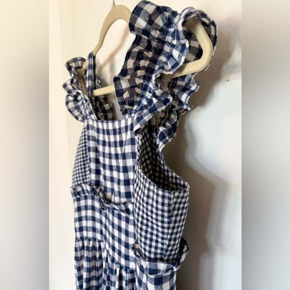 POL Navy and White Gingham Boho Ruffle Sleeveless Midi Dress- Size Large - Picture 4 of 9